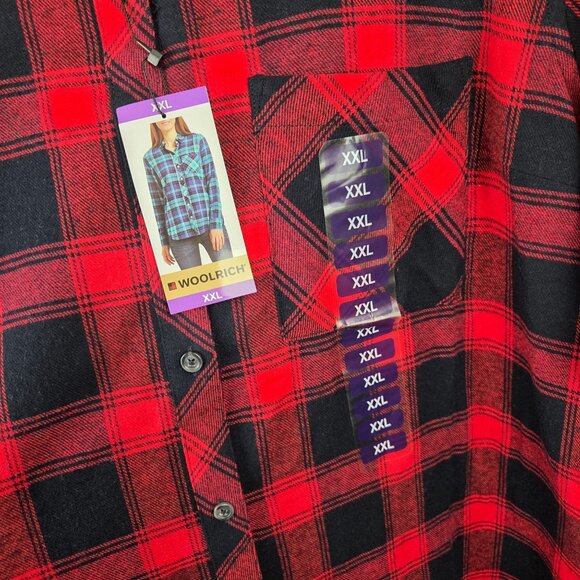 Woolrich Plaid Flannel Shirt Red/Black Women XXL Brushed Cotton High-Low Hem NEW - Picture 7 of 11